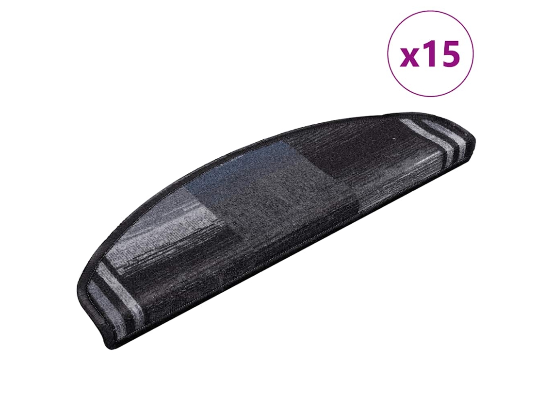 Vidaxl Tapetes De Escada Adesivos 15 Pcs 65x21x4 Cm Preto E Cinzento