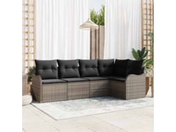 Vidaxl Conjunto De Sofá De Jardim 5 Unid. Cinzeto Vime Pe