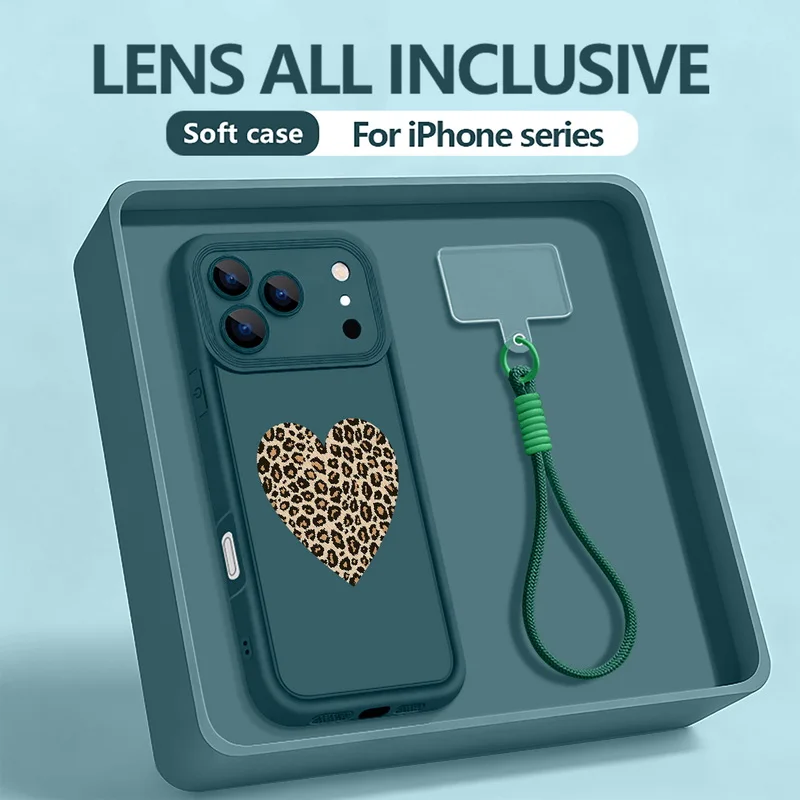 Capa Para Iphone 13 Pro Com Estampa De Leopardo E Corações (azul) E Alça De Pulso.