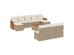 Conjunto de 11 Sofás de Jardim com Almofadões Vime Pe Bege MAISON EXCLUSIVE