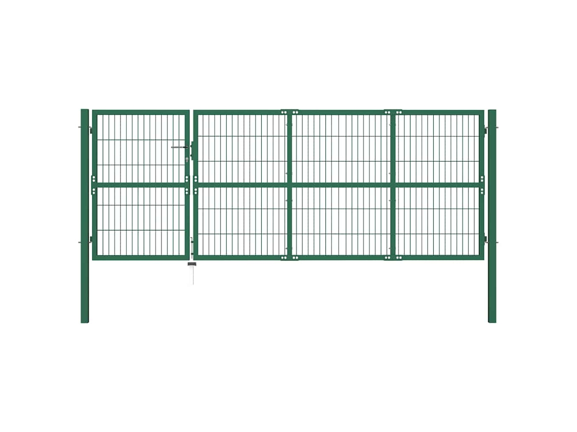 Vidaxl Portão De Jardim Com Postes 350x120 Cm Aço Verde.