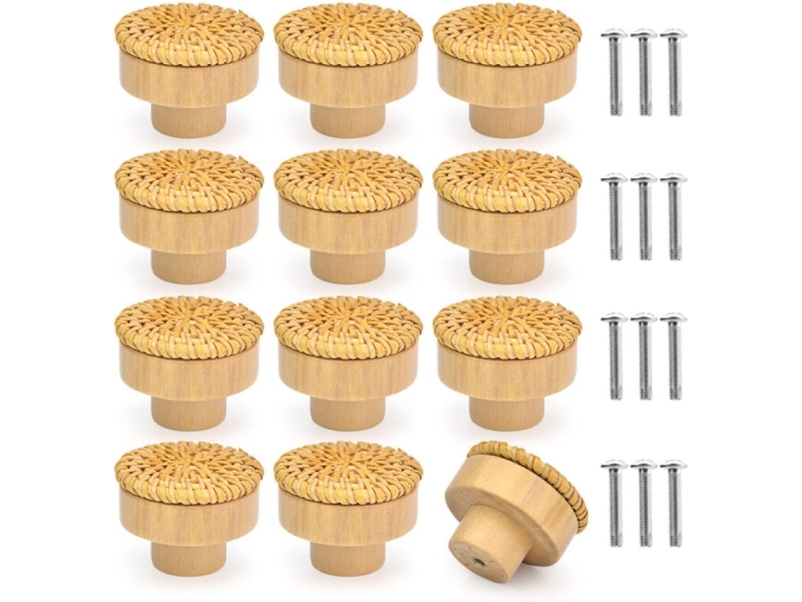Conjunto De 12 Puxadores De Gaveta Em Rattan Natural Youth