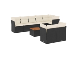 Conjunto de 9 Sofás para Jardim com Almofadões Vime Pe Preto MAISON EXCLUSIVE (9 pcs)