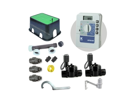 Kit de irrigação automática profissional Krain com 2 zonas 24V para tubo de chuva K de 32 mm