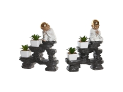 Figura Decorativa DKD HOME DECOR Preto Dourado  Monge Oriental (21 x 7,5 x 25 cm)
