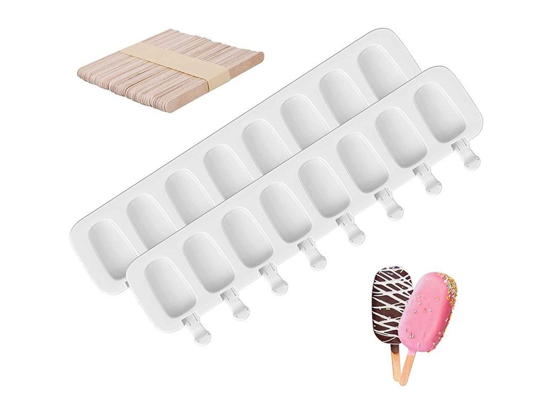 2 moldes de silicone para sorvete, 8 cavidades, reutilizáveis, com 50 palitos de madeira | S/MARCA