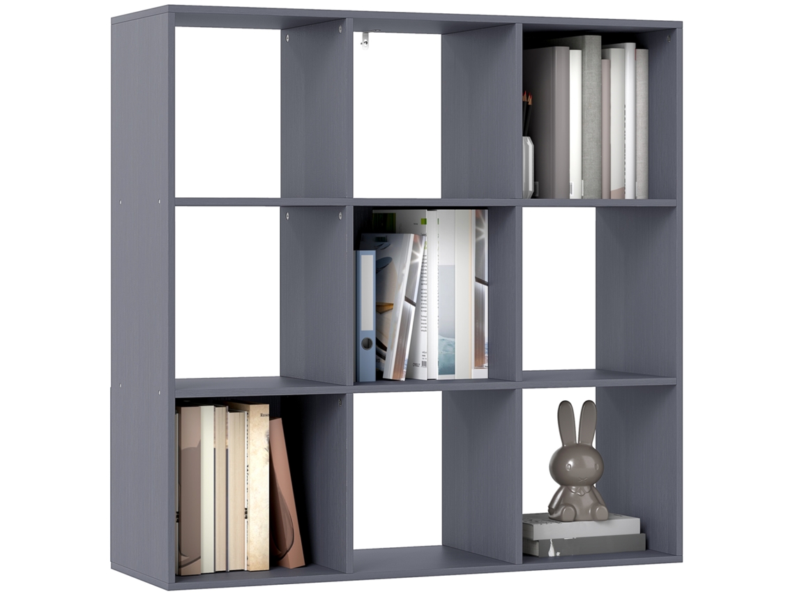 Biblioteca com 3 prateleiras e 9 compartimentos, para sala, escritório ou quarto 91x29,5x91cm cinza | S/MARCA