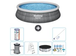 Piscina Inflável Redonda BESTWAY de Conjunto Rápido Estampa de Rattan 457 X 107 Cm Incluindo Bomba Escada Acessórios Cb24