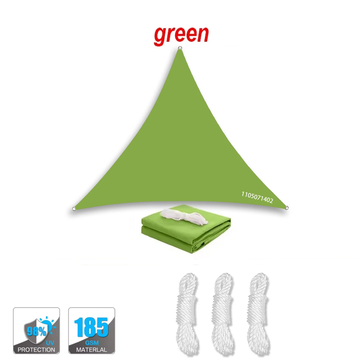 Vela de Sombreamento Triangular MDUG verde 3x3x3m, resistente à chuva