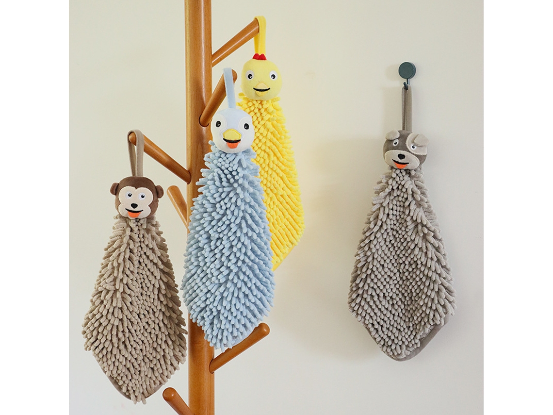 Conjunto de 4 Toalhas de Chenille Macias e Fofas para Pendurar, com Estampas Divertidas de Coruja e Galinha AQUAFORGE