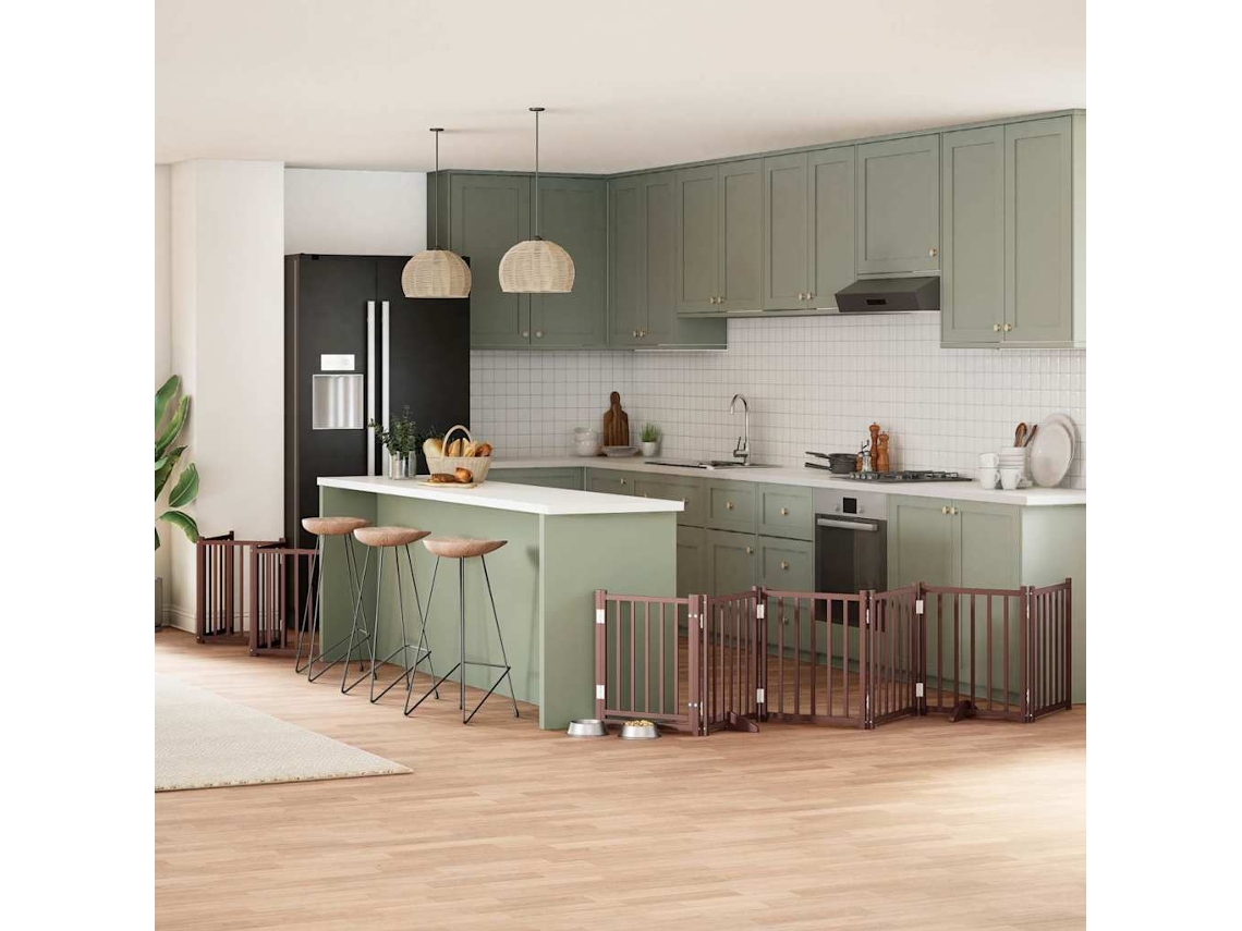 Vidaxl Portão Cães C/ Porta Dobrável 12 Painéis 600 Cm Álamo Castanho