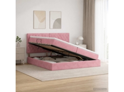 Vidaxl Cama Com Arrumação E Colchão Rosa 200 X 200 Cm Veludo