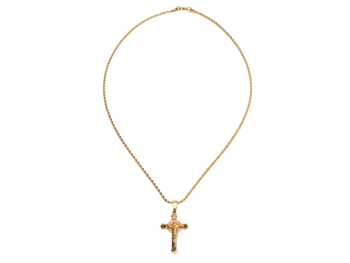 Collar de Crucifixo Católico de Latão Dourado Estilo Simples 60cm para Homens