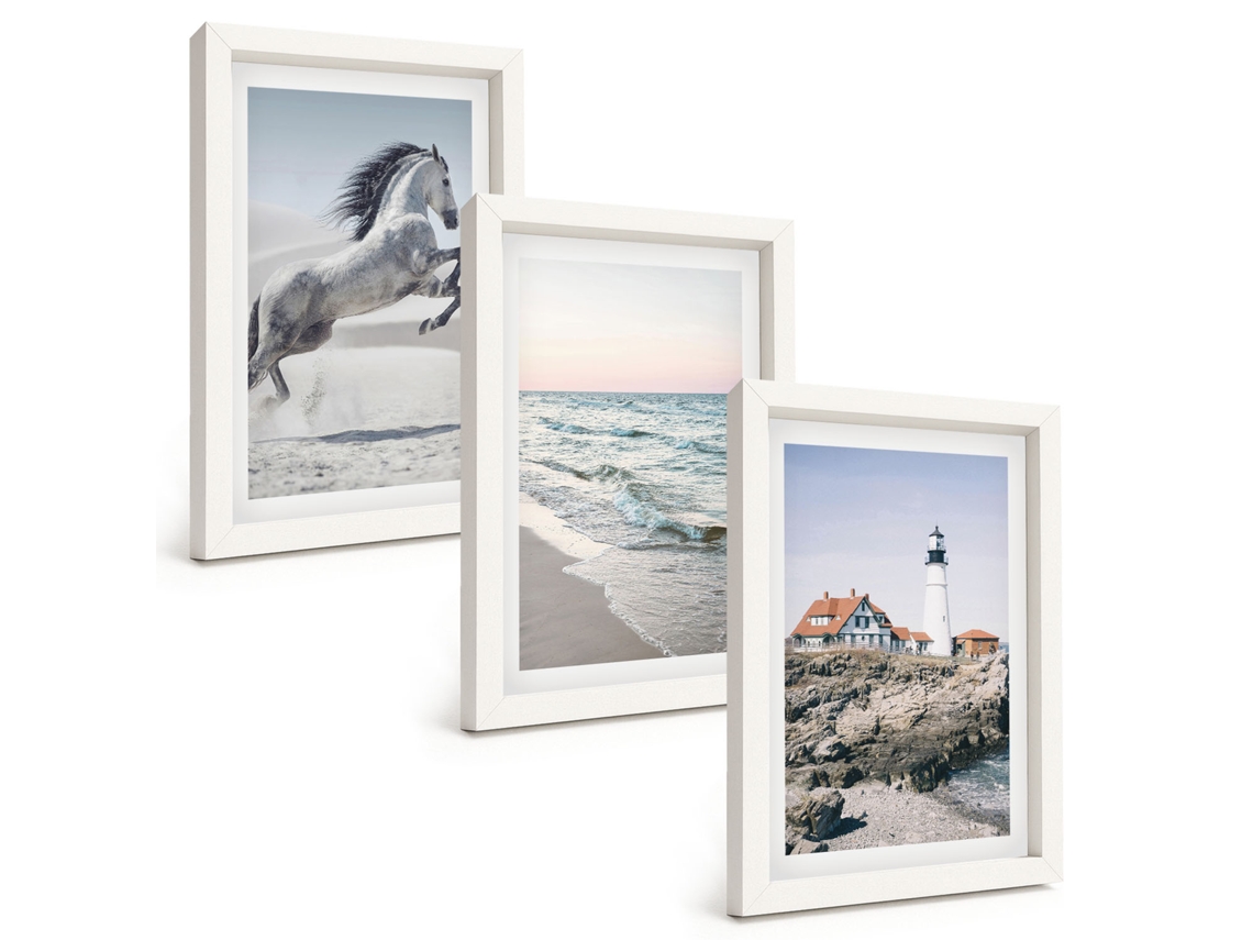Quadros Decorativos Para Parede Cavalos, Praia, Farol, Ondas Moldura Branca Pinturas De Quarto Espelharte (3 Peças 20x30 Cm)