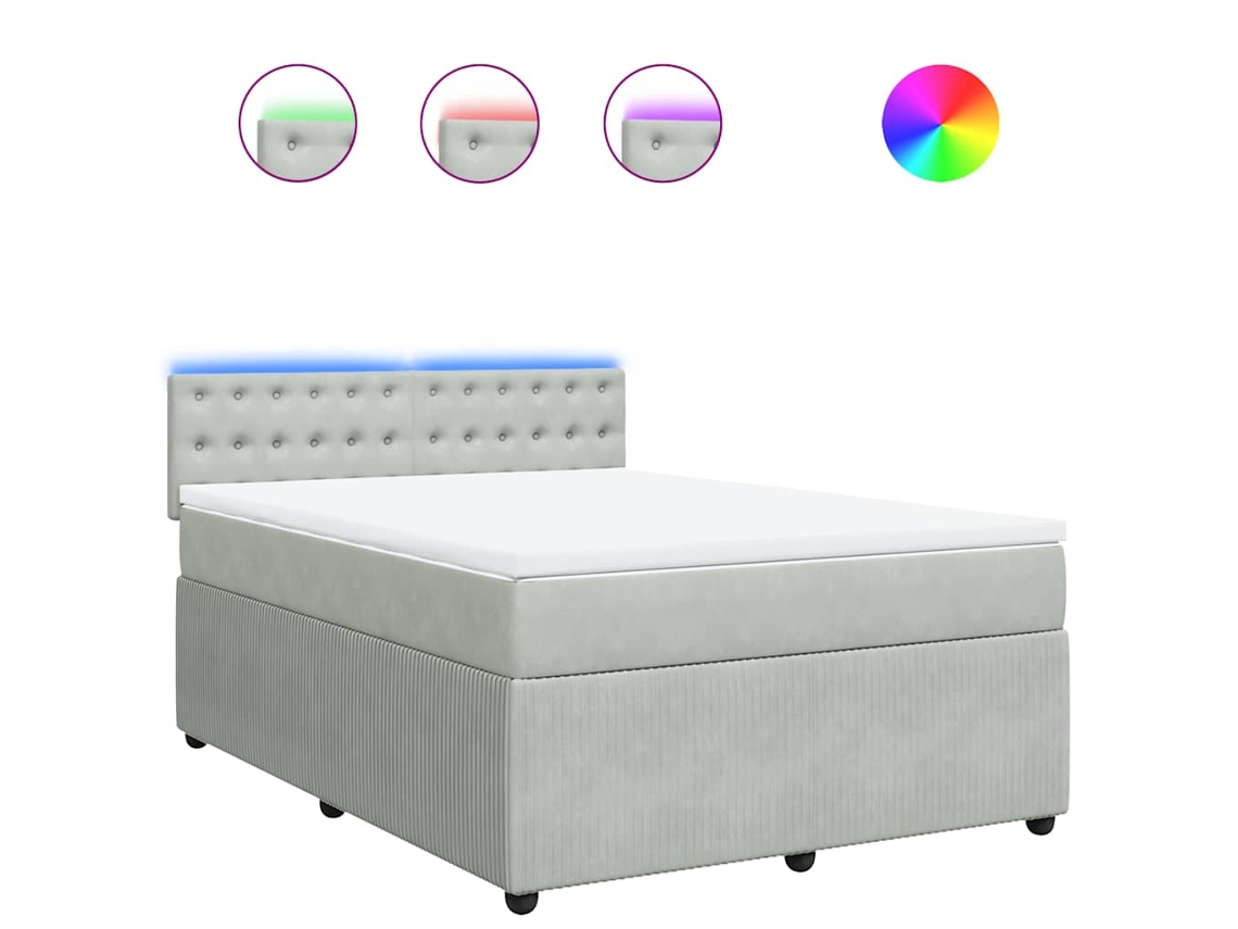 Cama com Molas e Colchão Veludo Cinzento Claro MAISON EXCLUSIVE (140x190 cm)