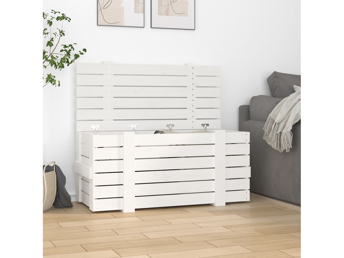 Vidaxl Caixa De Arrumação 91x40,5x42 Madeira De Pinho Maciça Branco