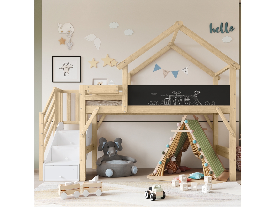 Cama De Berço Infantil Anti-queda Telhado Único 90x200cm