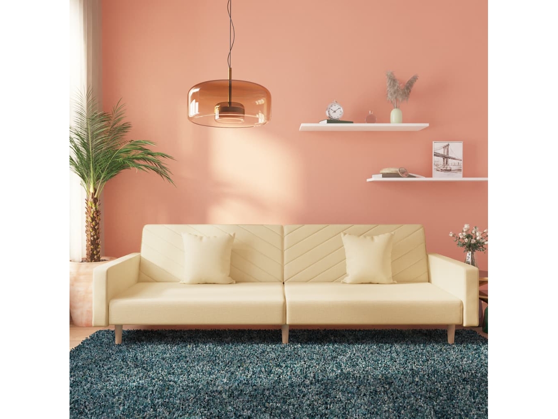 Vidaxl Sofá-cama 2 Lugares Com Duas Almofadas Tecido Cor Creme