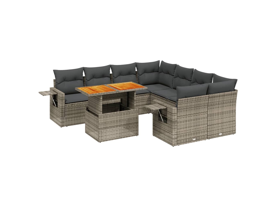 Conjunto de 9 Sofás para Jardim com Almofadões Vime Pe Cinzento MAISON EXCLUSIVE (90x200 cm)