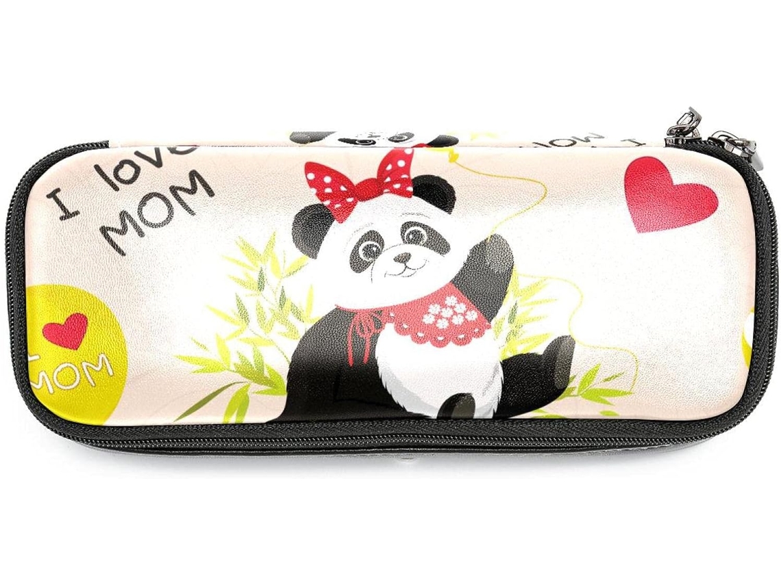 Estojo Grande Lápis E Canetas Com Estampa De Panda Sentado, Ideal Escola, Escritório, Adultos, Meninas E