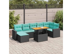 Vidaxl 8 Pcs Conjunto Sofás De Jardim Com Almofadões Vime Pe Preto