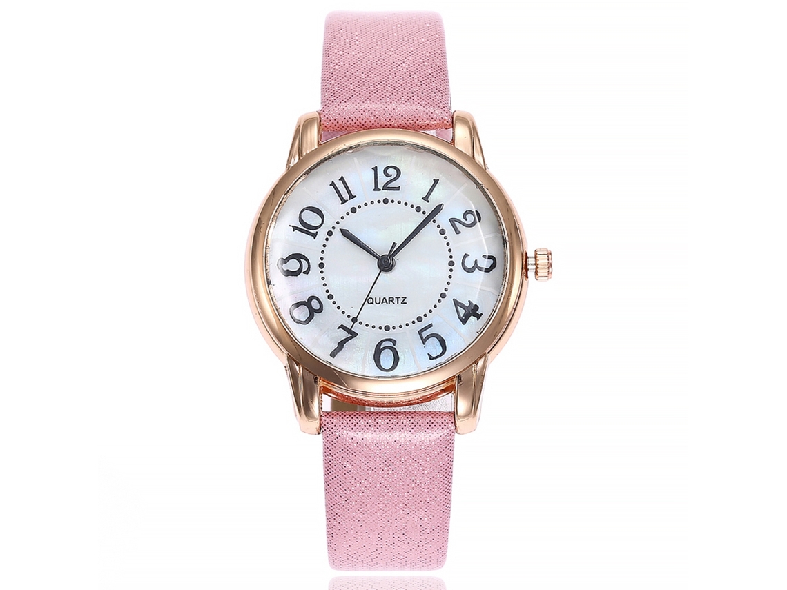 Relógio de Pulso Feminino Vansvar de Couro Pu com Movimento de Quartzo e Dial Numérico Simples (rosa)