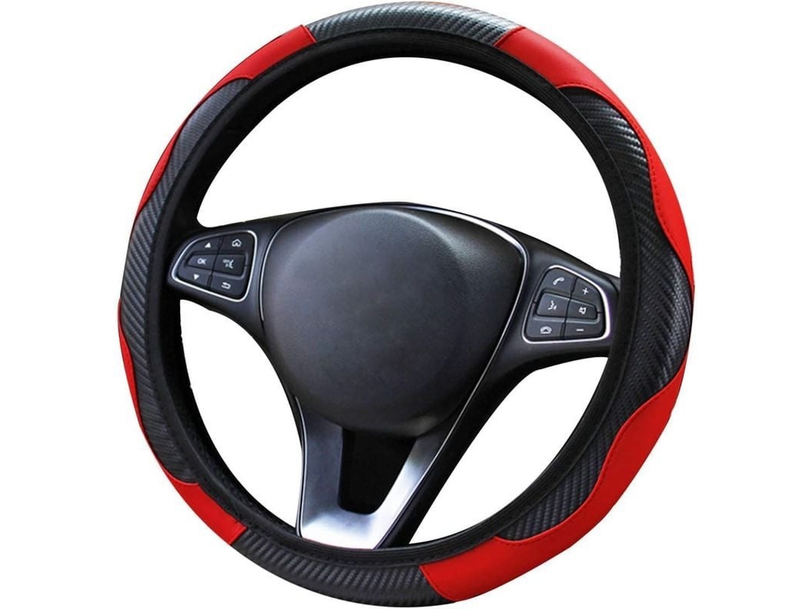 2026 cubre Volante de Cuero Fibra de Carbono, Antideslizante, Ajustable 37 38cm, Universal para Coches