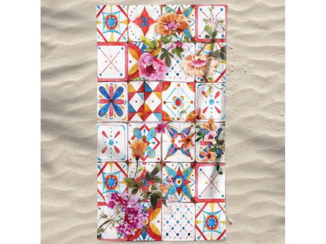 Toalha De Praia Microfibra Azulejos Coloridos