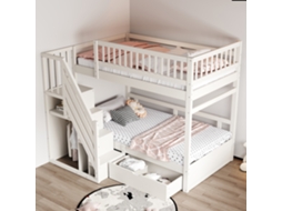 Beliche Madeira Maciça 90x200 Grade Alta Escada Gavetas Branca
