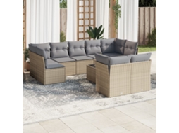 Vidaxl 10 Pcs Conjunto De Sofás P/ Jardim Com Almofadões Vime Pe Bege