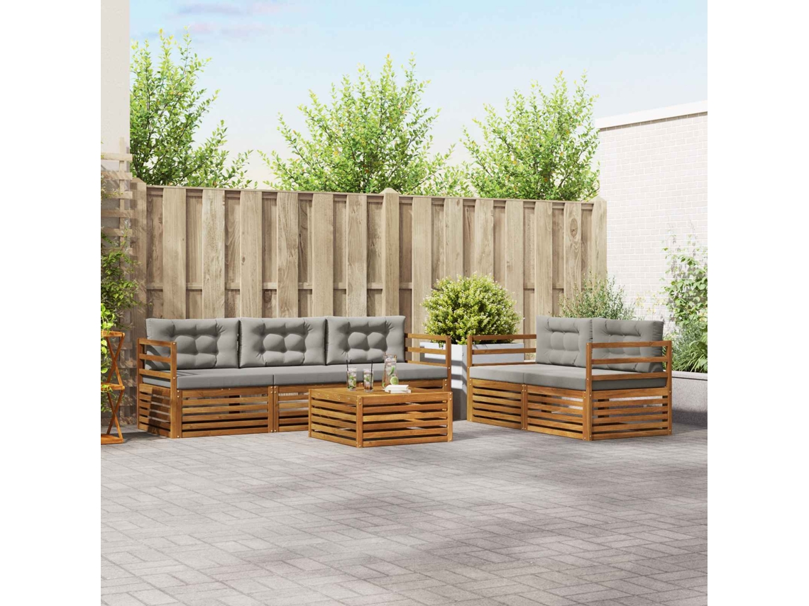 Vidaxl Conjunto De Sofás Para Exterior 6 Unid. Cinza Natural E Claro
