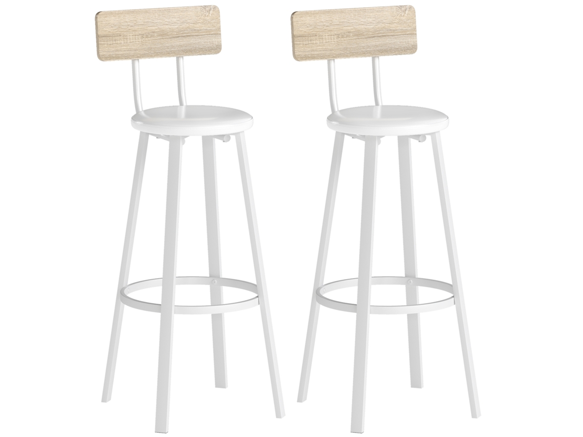 Conjunto De 2 Bancos Melamina De Madeira De Metal Cor Madeira E Branco 41,5x36,5x99,5 Cm Homcom