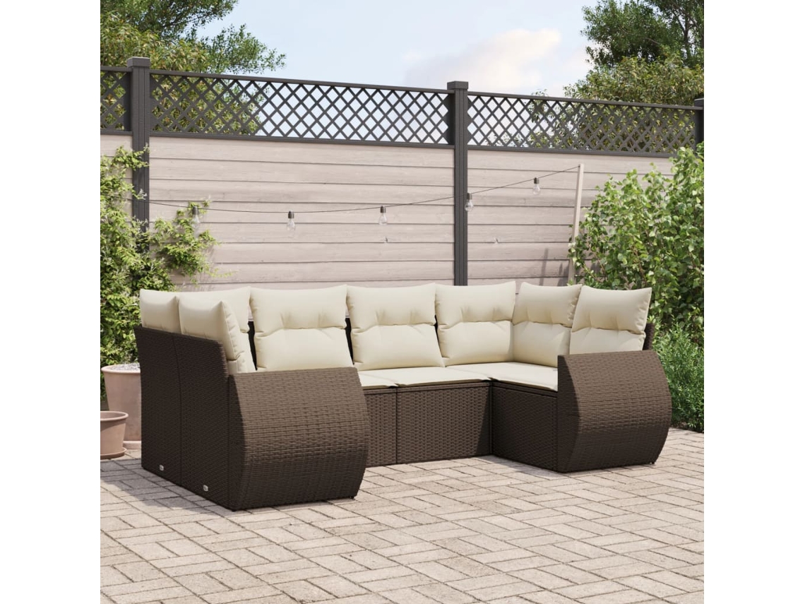 Vidaxl 6 Pcs Conjunto De Sofás Jardim C/ Almofadões Vime Pe Castanho
