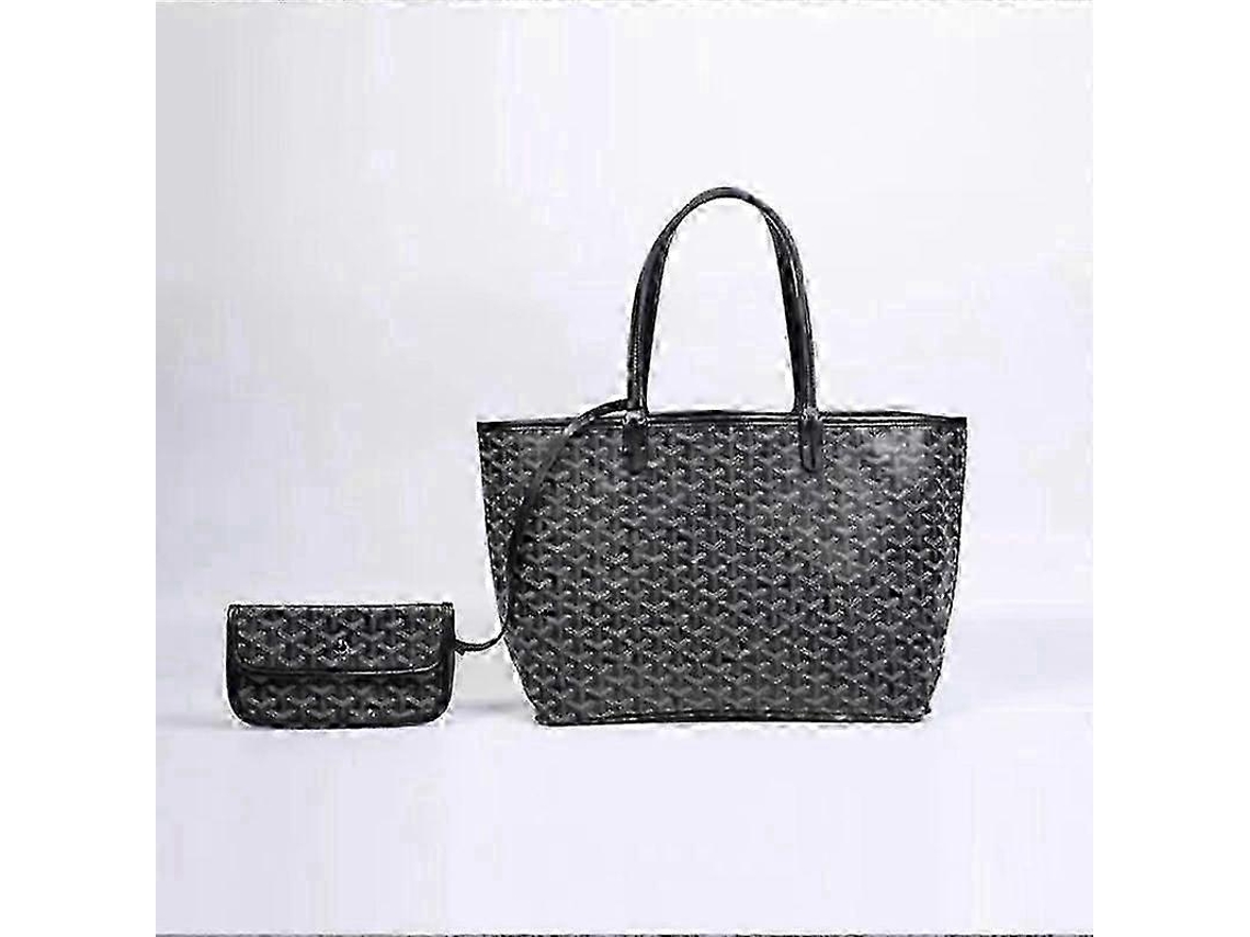 Bolsa Tote Com Bolsa Removível Clássica, Tecido Resistente E Couro Cognac Para Presente--black