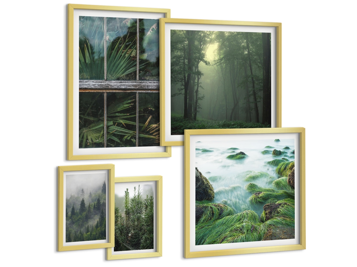 Pinturas Murais Modernas Padrões Abstratos Azuis Moldura Dourada Pinturas De Quarto Espelharte (conjunto De 5 Imagens)