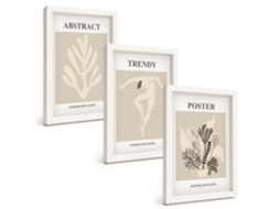 Composição De Quadros Padrões De Plantas Em Tons De Bege E Marrom Moldura Branca Imagens Para Um Quarto Infantil Espelharte (3 Peças 20x30 Cm)