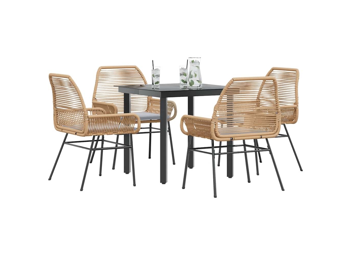 Vidaxl Conjunto Jantar Jardim 5 Peças Almofadas Vidro Vime Pe Castanho
