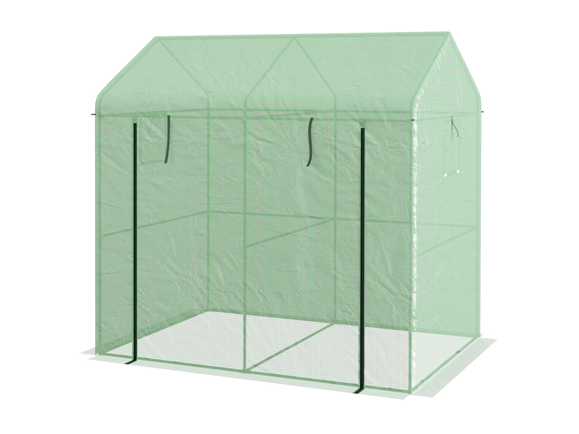 Estufa Jardim 200x140x200h 2,8m² Com Porta Enrolar E 2 Janelas, Verde