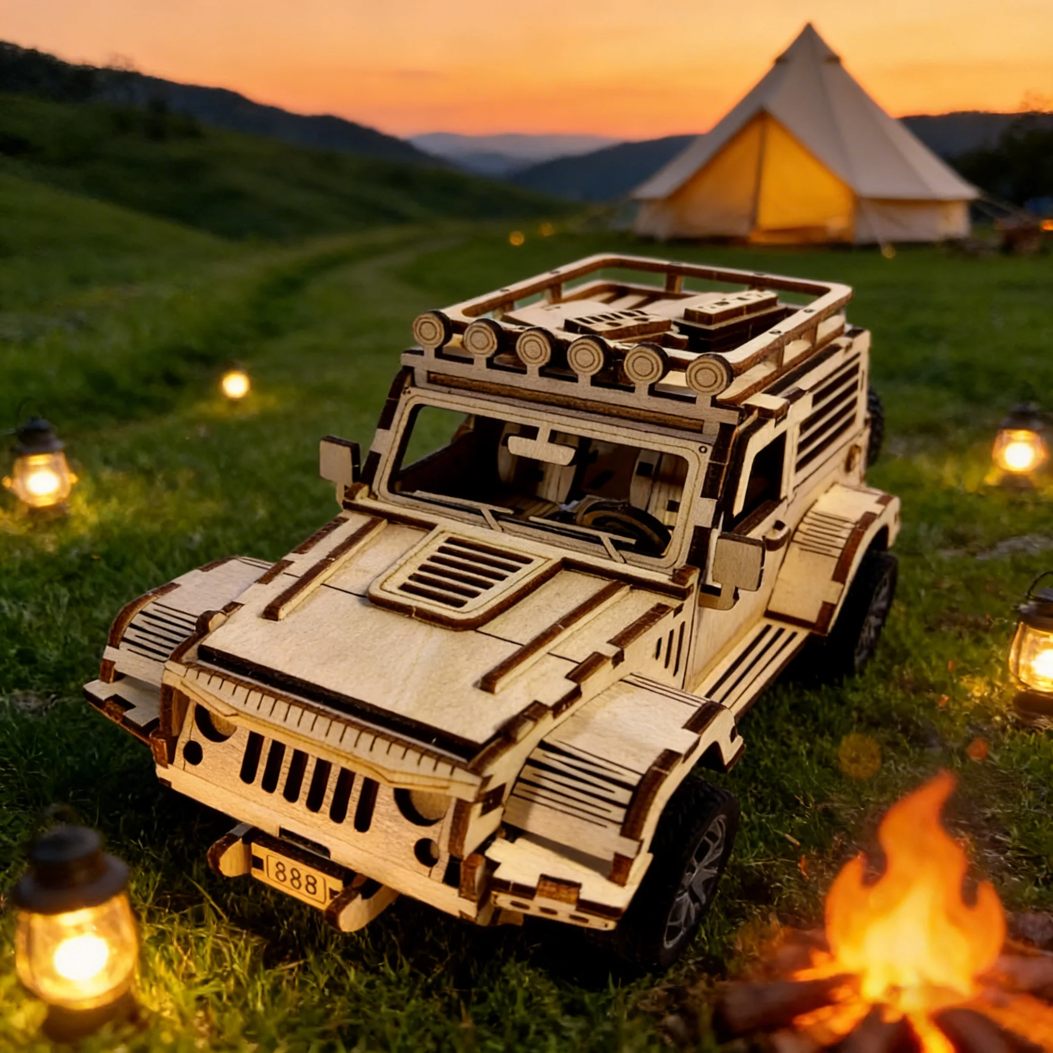 um Veículo Off road de Madeira para Montar, um Quebra cabeça 3d Criativo. MDUG