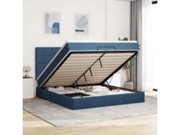 Vidaxl Estrutura De Cama Otomana Com Colchões 200x200cm Tecido Azul