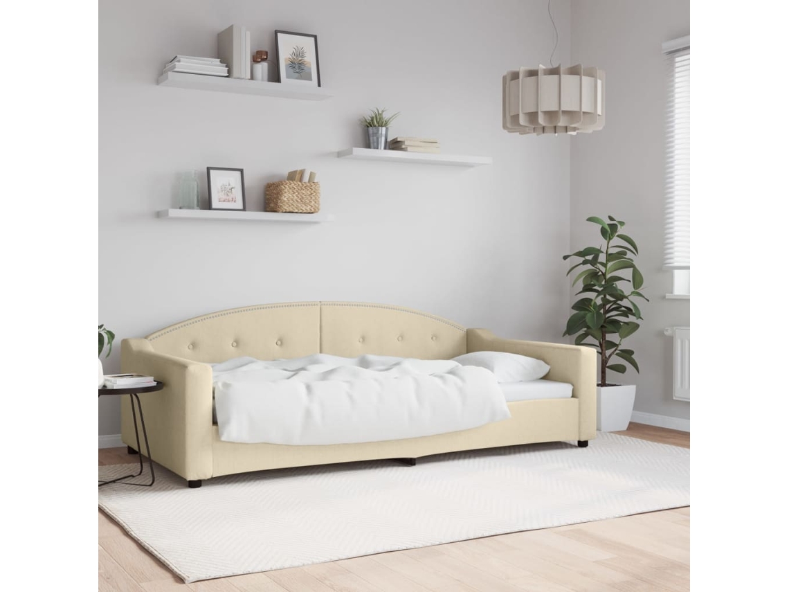Vidaxl Sofá-cama 100x200 Cm Tecido Cor Creme