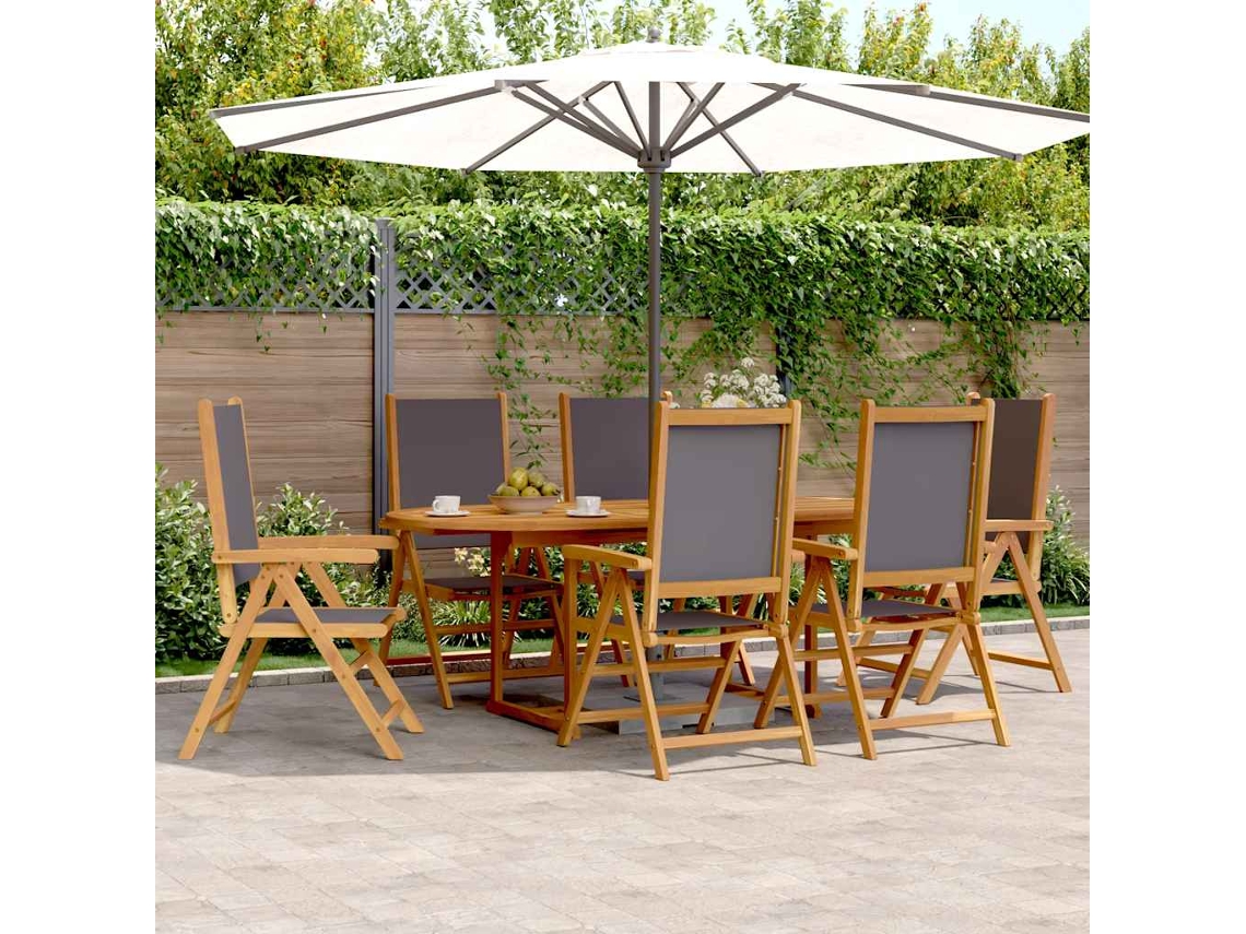 Vidaxl 7 Pcs Conjunto Jantar Jardim Tecido/madeira Maciça Antracite