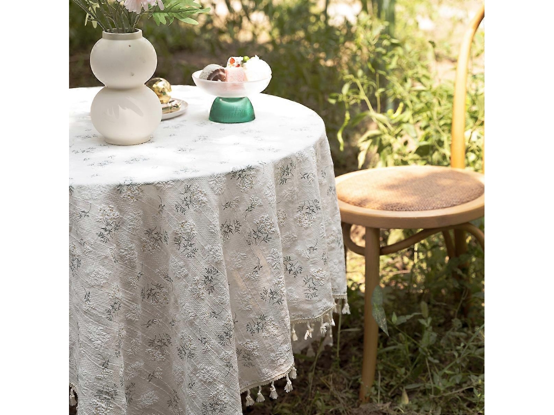 Lurelia Toalha De Mesa Algodão Linho Juta 90x90cm 100x140cm Borlas Xadrez Floral Jacquard