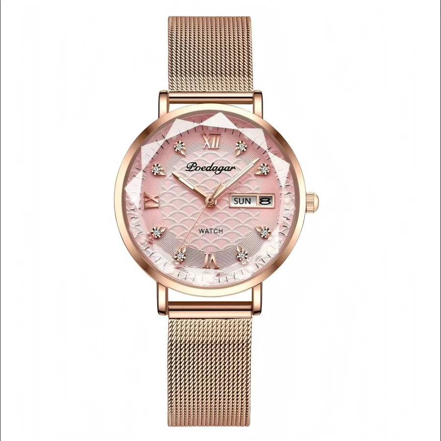 (Rosa Dourado) Relógio Feminino Refinado, Elegante, Prova D'água E Luminoso.