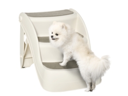 Escada Cães para de 3 Degraus Dobrável Escada para Animais de Estimação com Tapetes Antiderrapantes 49x38x38cm Creme