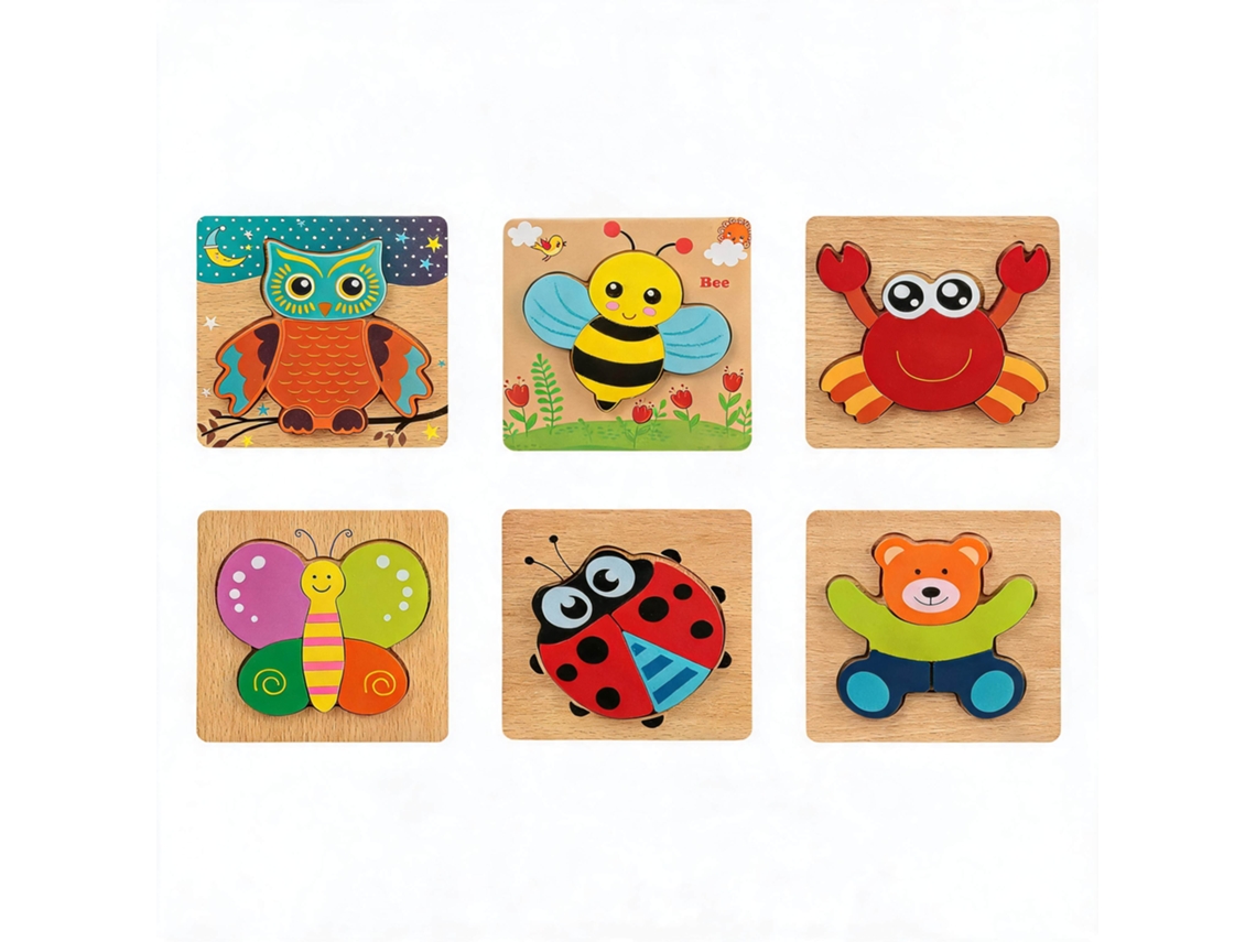 Conjunto de Quebra cabeças Madeira Pacote com 6 Brinquedos Montessori em Habilidade Motora Fina Jogo Presente Educacional Pré HENTEN HOME