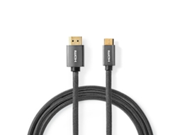 Cabo Hdmi™ de Alta Velocidade com Ethernet - Conector Mini 4k a 60hz 18 Gbps 2,00 M Redondo Algodão Antracite/cinza Detalhes Metálicos AQUAFORGE