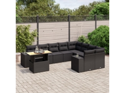 Vidaxl 10 Pcs Conjunto Sofás De Jardim C/ Almofadões Vime Pe Preto