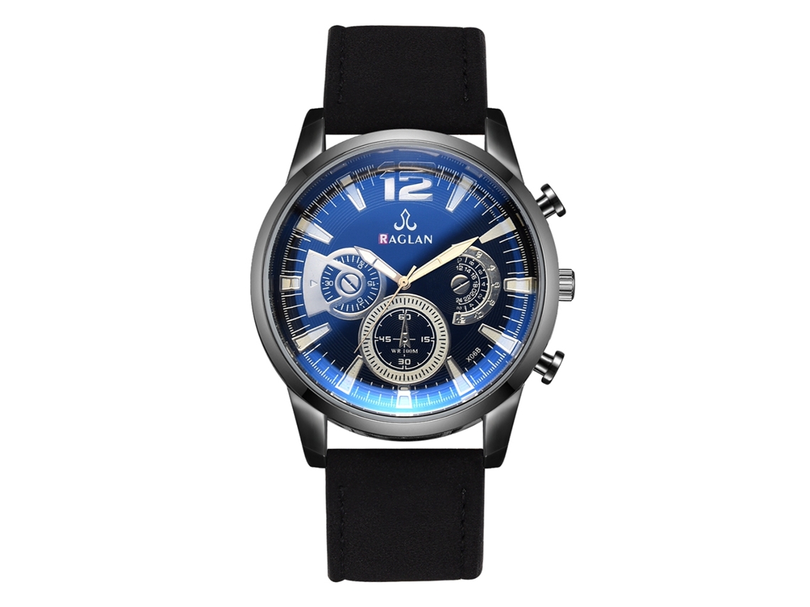 Relógio Masculino de Moda com Pulseira de Couro Pu e Mostrador de Três Olhos