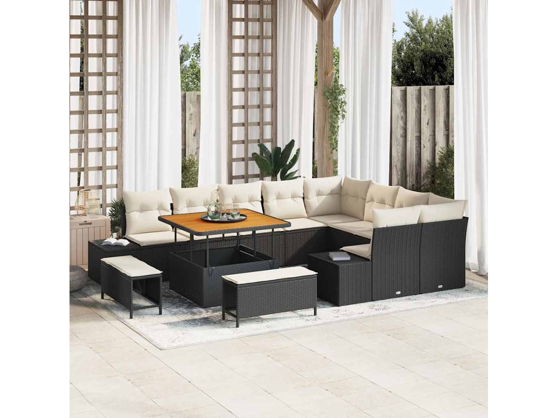 Vidaxl Conjunto De Sofá De Jardim 12 Unid. 11-número De Lugares Preto